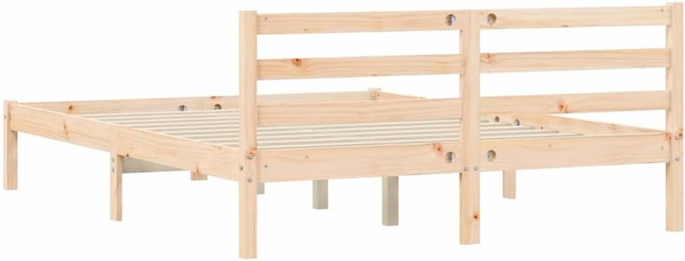 Solid Pine Wood Bed Frame Queen Size Modern Platform with Headboard, Sturdy Natural Wood Bedframe for Adult Bedroom, Minimalist Furniture 76.97 x 56.10 x 27.36 Inches