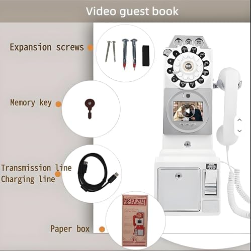 Customized 1080P Video Audio Guest Book with 32GB SD Card, Retro 1950s Style Wedding Guestbook for Recording Messages, Vintage Audio Memories (White)