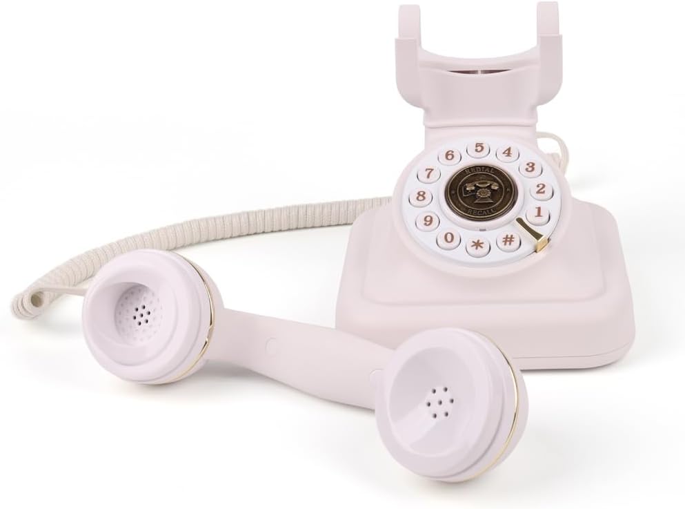 Audio Guest Book Phone, Retro Style Antique Audio guestbook Phone with Free LED Wedding Sign and A5 Vertical Photo Frame (White)