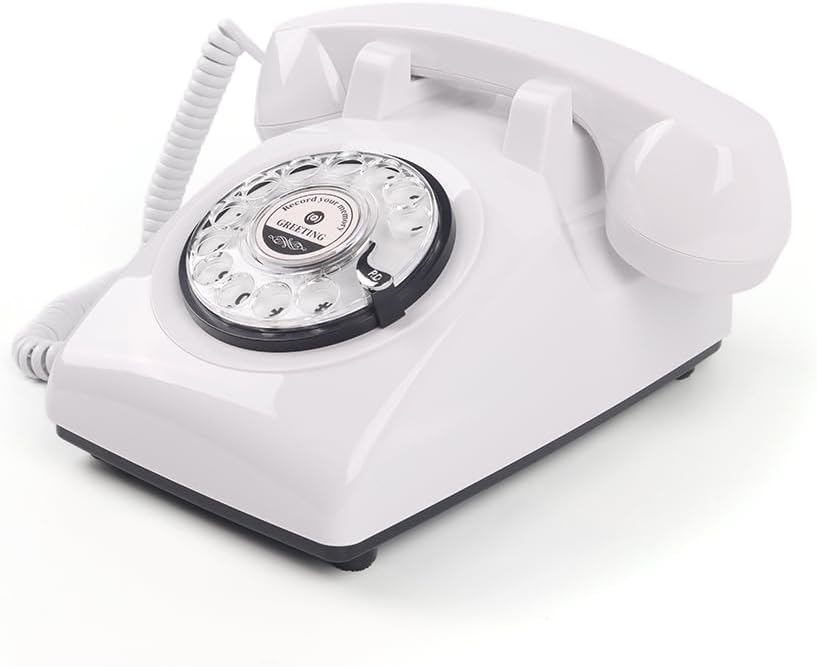 cojodopo Vintage Audio Guestbook, Wedding Confessional Recording Retro Phone Classic Rotary Dial Audio GuestBook (White)