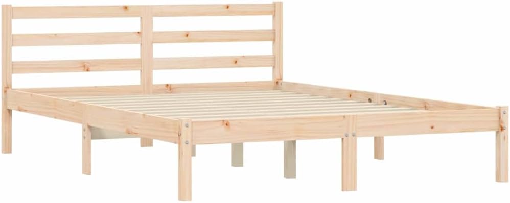 Solid Pine Wood Bed Frame Queen Size Modern Platform with Headboard, Sturdy Natural Wood Bedframe for Adult Bedroom, Minimalist Furniture 76.97 x 56.10 x 27.36 Inches