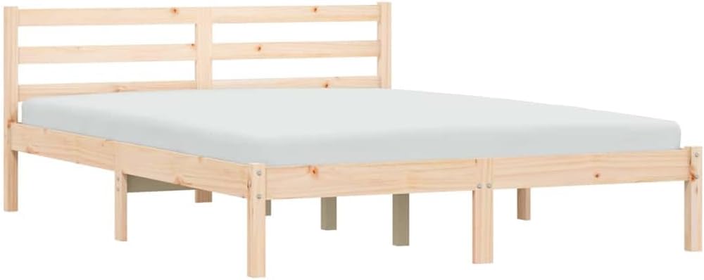Solid Pine Wood Bed Frame Queen Size Modern Platform with Headboard, Sturdy Natural Wood Bedframe for Adult Bedroom, Minimalist Furniture 76.97 x 56.10 x 27.36 Inches