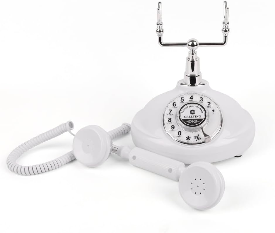 Vintage Audio Guest Book Phone with Free Card Reader,Unique Voicemail Message Recorder,Retro Guestbook Telephone Alternative Ideas for Wedding,Bridal Shower,Birthday Party,Anniversary (White)