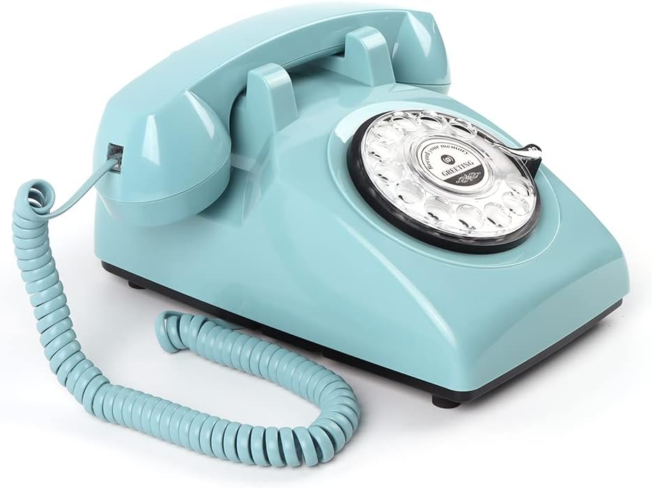 Premium Audio Guest Book Telephone with Free LED Wedding Sign and A5 Vertical Photo Frame | Vintage and Retro Style Audio Guestbook | Rotary Phone with Audio Record Voice Messages (Blue)