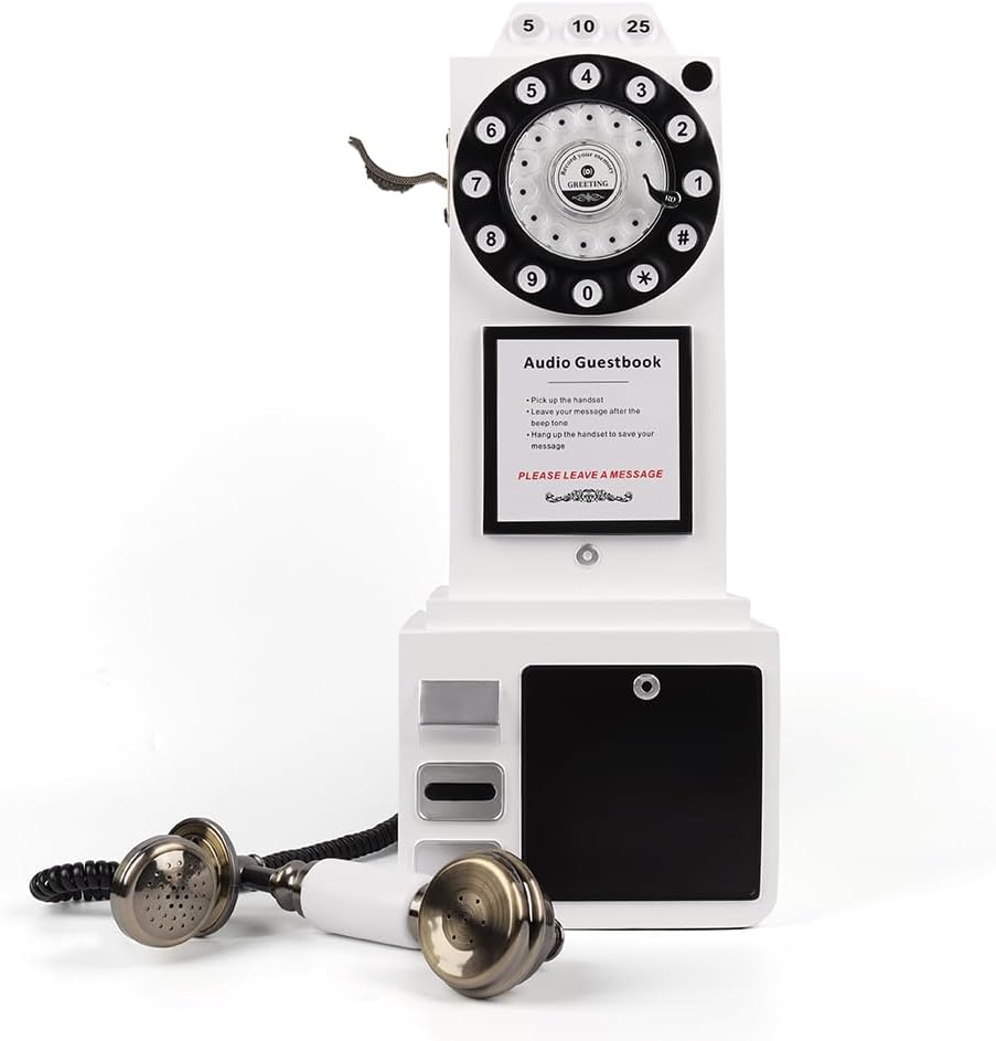 Audio Guest Book Phone, Retro Classic Audio Guestbook Record Customized Audio Messages with Guest Book Telephone for Parties Weddings Birthdays Rentals Confessions (White)
