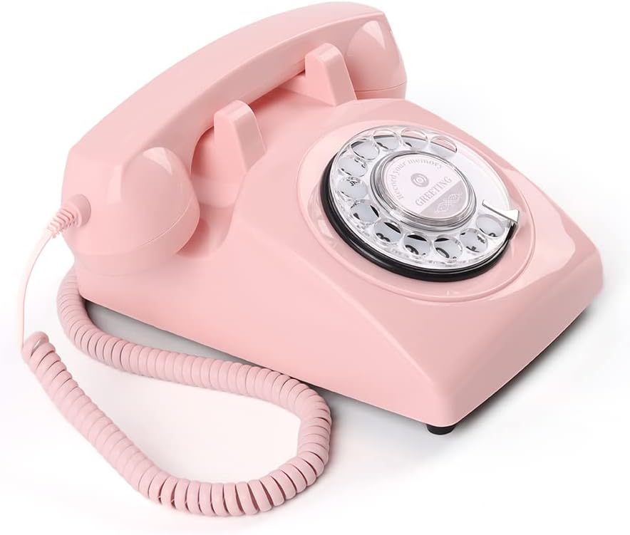 Premium Audio Guest Book Telephone with Free LED Wedding Sign and A5 Vertical Photo Frame | Vintage and Retro Style Audio Guestbook | Rotary Phone with Audio Record Voice Messages (Pink)