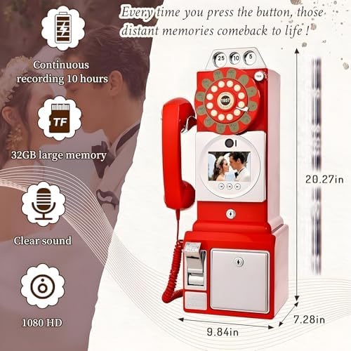 Customized 1080P Video Guest Book with 32G SD Card, Retro 1950s Style Audio Messages, Wedding Guestbook with Lens Recording, Perfect for Memorable Events