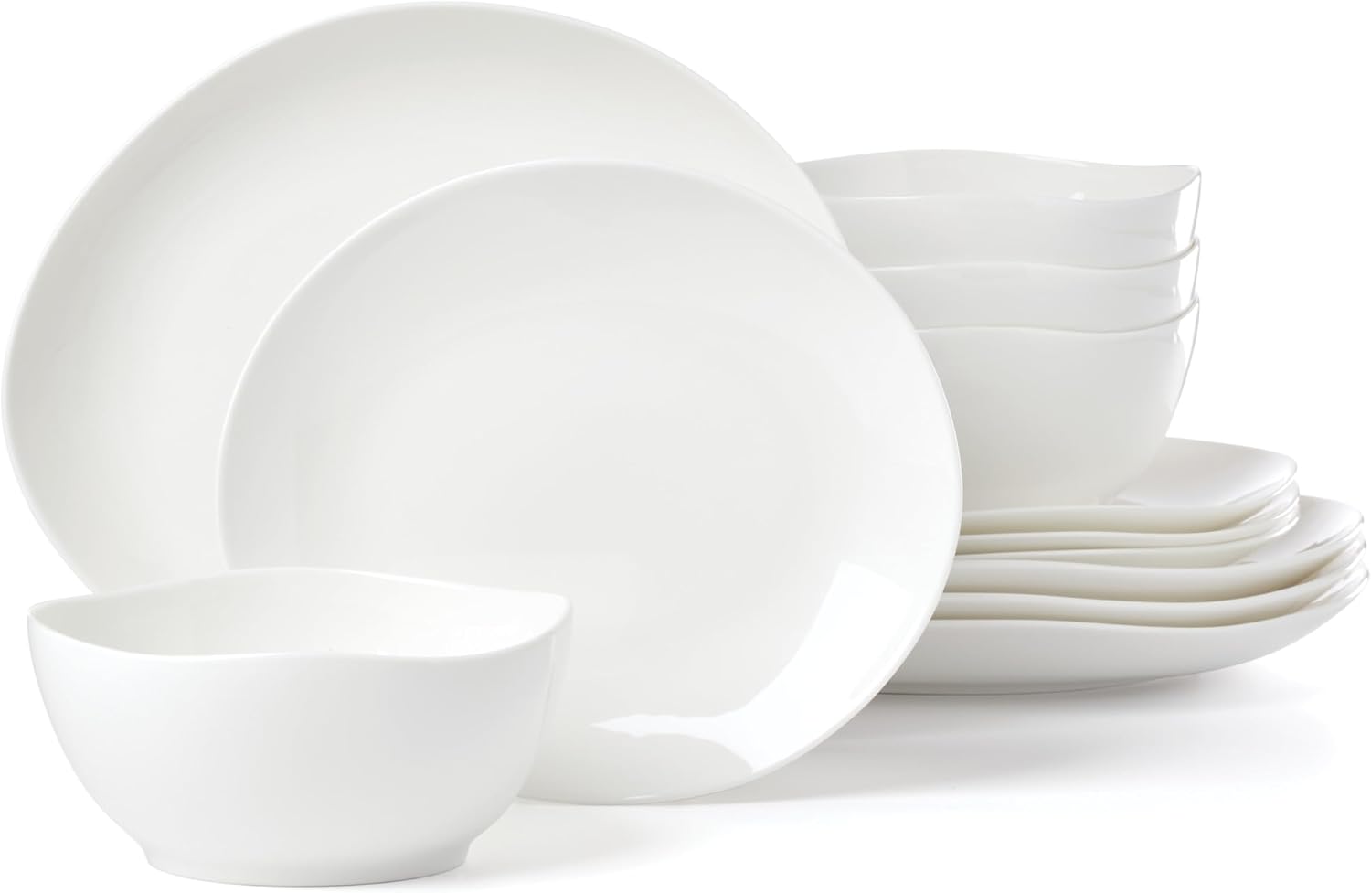 Lenox Dinnerware Set, Studio 1414 Curve 12-Piece Set, Service For 4, Bone China Material, Dishwasher & Microwave Safe, Home And Kitchen, Kitchen And Dining, Plates And Bowls Sets (White, 12 Pieces)