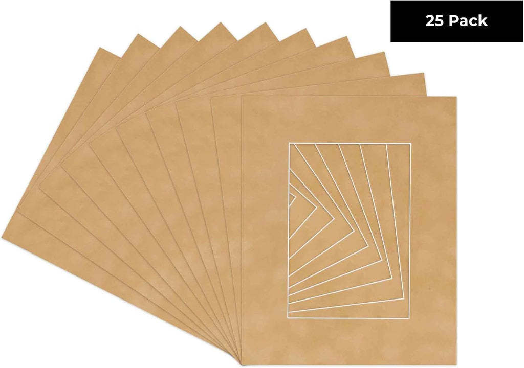 Poster Palooza Pack of 25 Acid Free 11x14 Mats Bevel Cut for 8.5x11 Photos - Beige Suede Precut Matboards For Pictures, Photos, Framing - 4-ply Thickness