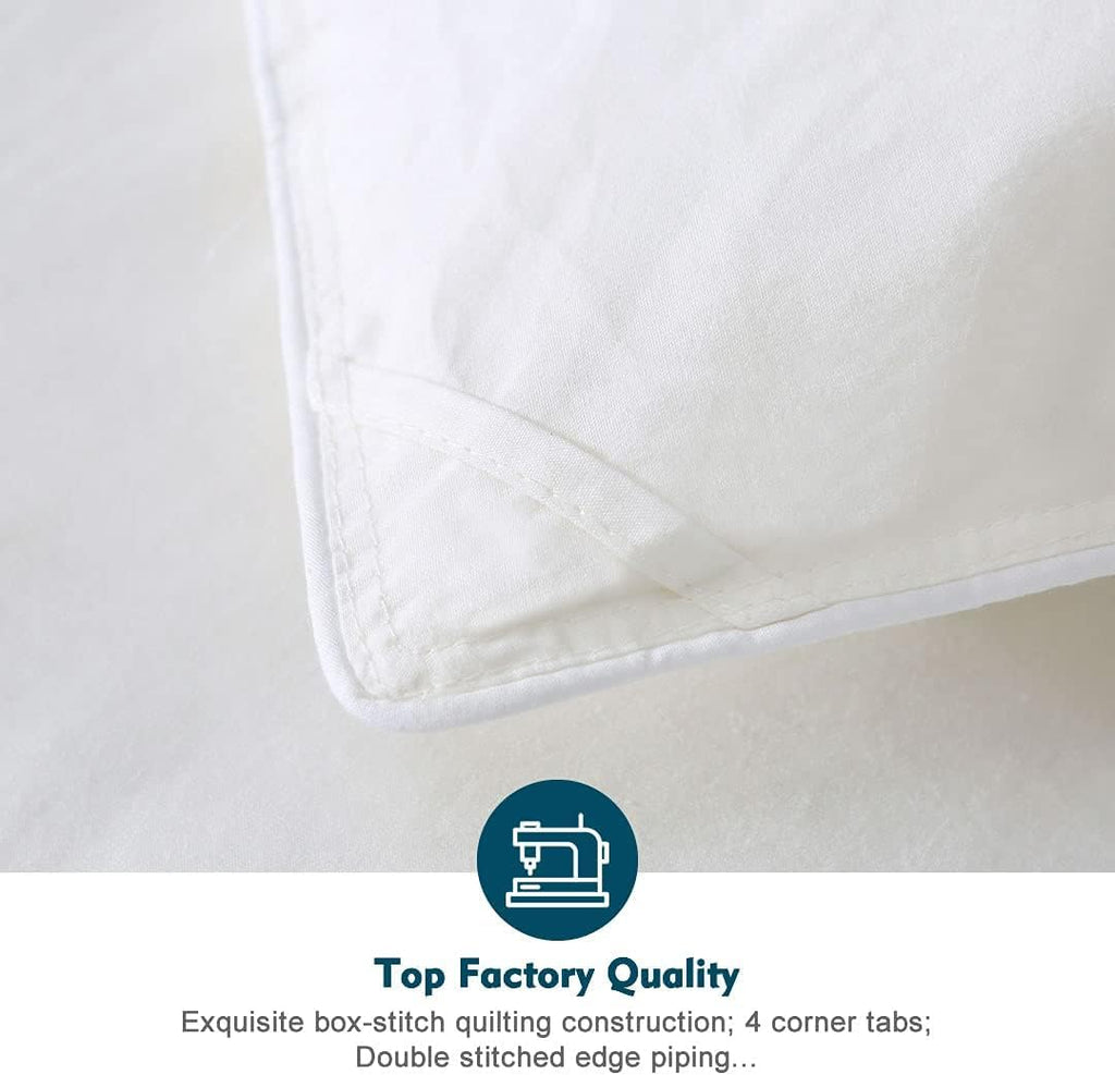 Feathers Down Comforter Oversized King - 100% Organic Cotton Quilted Medium Warm All Seasons Duvet Insert or Stand-Alone Comforter (120x98, Ivory White)