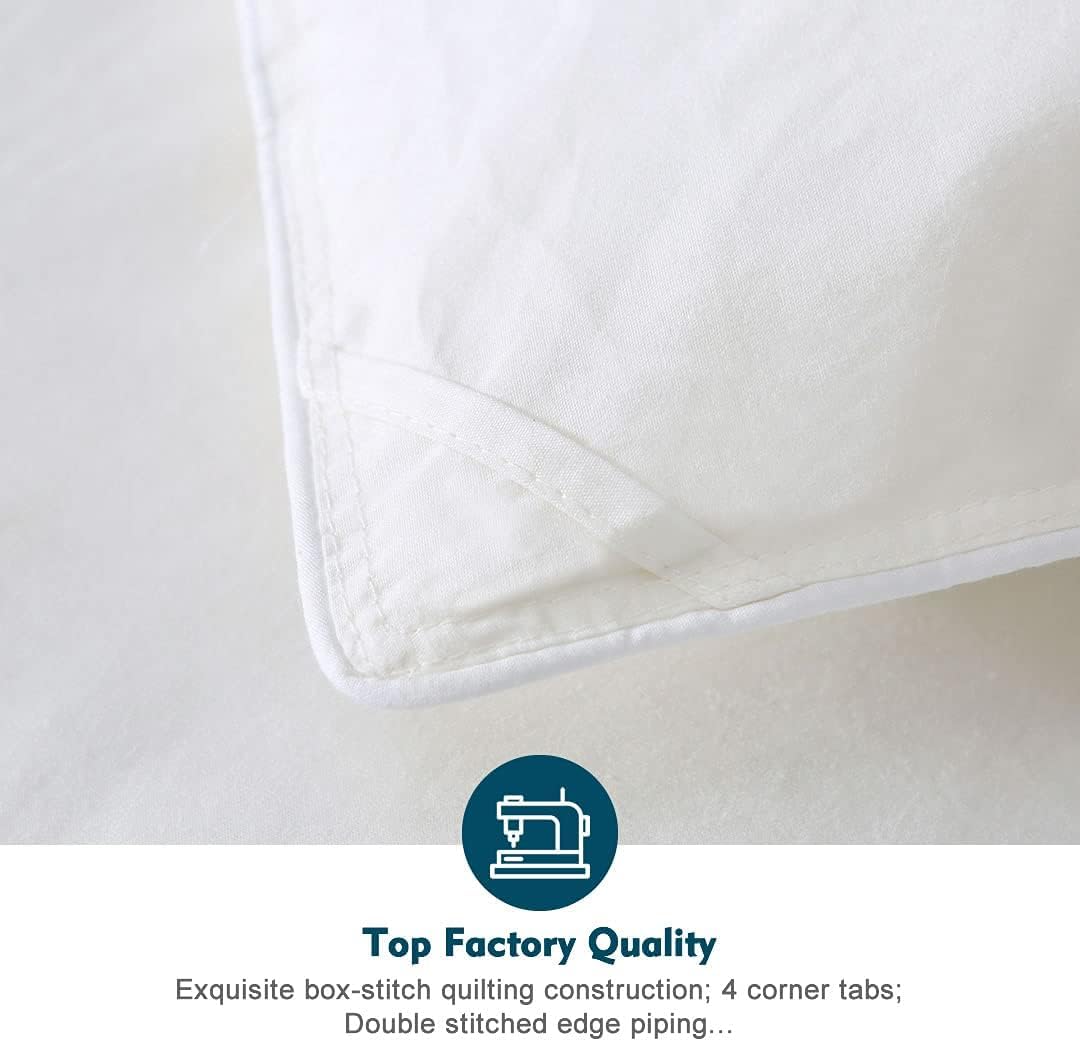 Feathers Down Comforter Oversized King - 100% Organic Cotton Quilted Medium Warm All Seasons Duvet Insert or Stand-Alone Comforter (120x98, Ivory White)