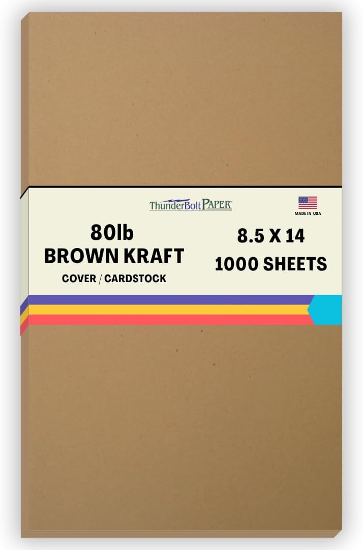 1000 Brown Kraft Fiber 80# Cover Paper Sheets - 8.5' X 14' (8.5X14 Inches) Legal|Menu Size - Rich Earthy Color with Natural Fibers - 80lb/pound Cardstock - Smooth Finish