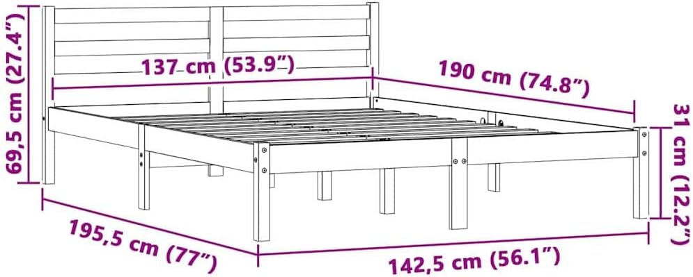 Solid Pine Wood Bed Frame Queen Size Modern Platform with Headboard, Sturdy Natural Wood Bedframe for Adult Bedroom, Minimalist Furniture 76.97 x 56.10 x 27.36 Inches