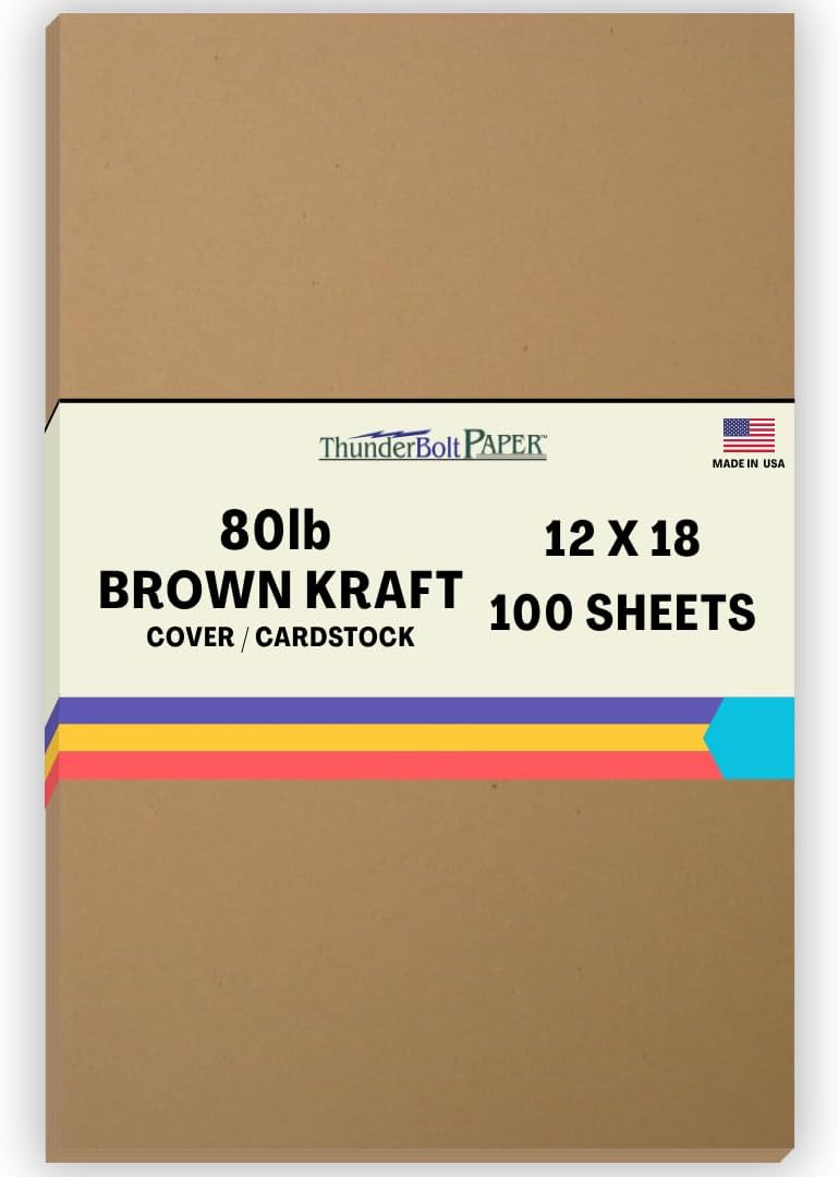100 Brown Kraft Fiber 80# Cover Paper Sheets - 12' X 18' (12X18 Inches) Large|Poster Size - Rich Earthy Color with Natural Fibers - 80lb/Pound Cardstock - Smooth Finish