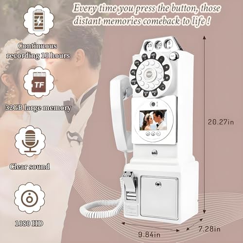 Customized 1080P Video Guest Book with 32G SD Card, Retro 1950s Style Audio Messages, Weddings & Events, Vintage Recording Guestbook for Memorable Moments (White)