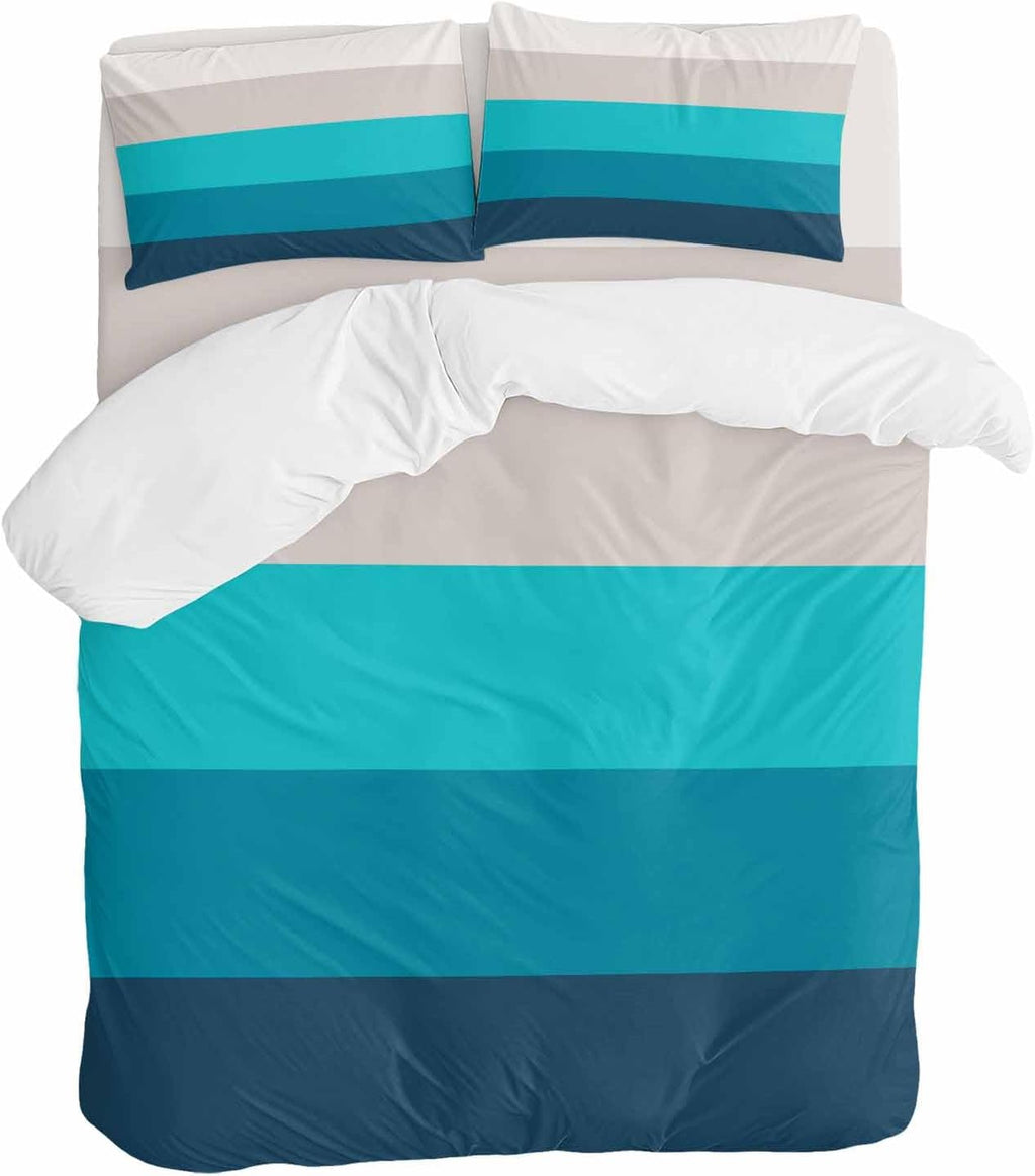 Prime Leader Geometric Stripes Duvet Cover Set Queen Size 4 Pieces Minimalist Turquoise Gradient Pattern Bedding Set with Zipper Closure, 1 Comforter Cover 92x106 Inches 1 Flat Sheet & 2 Pillow Cases