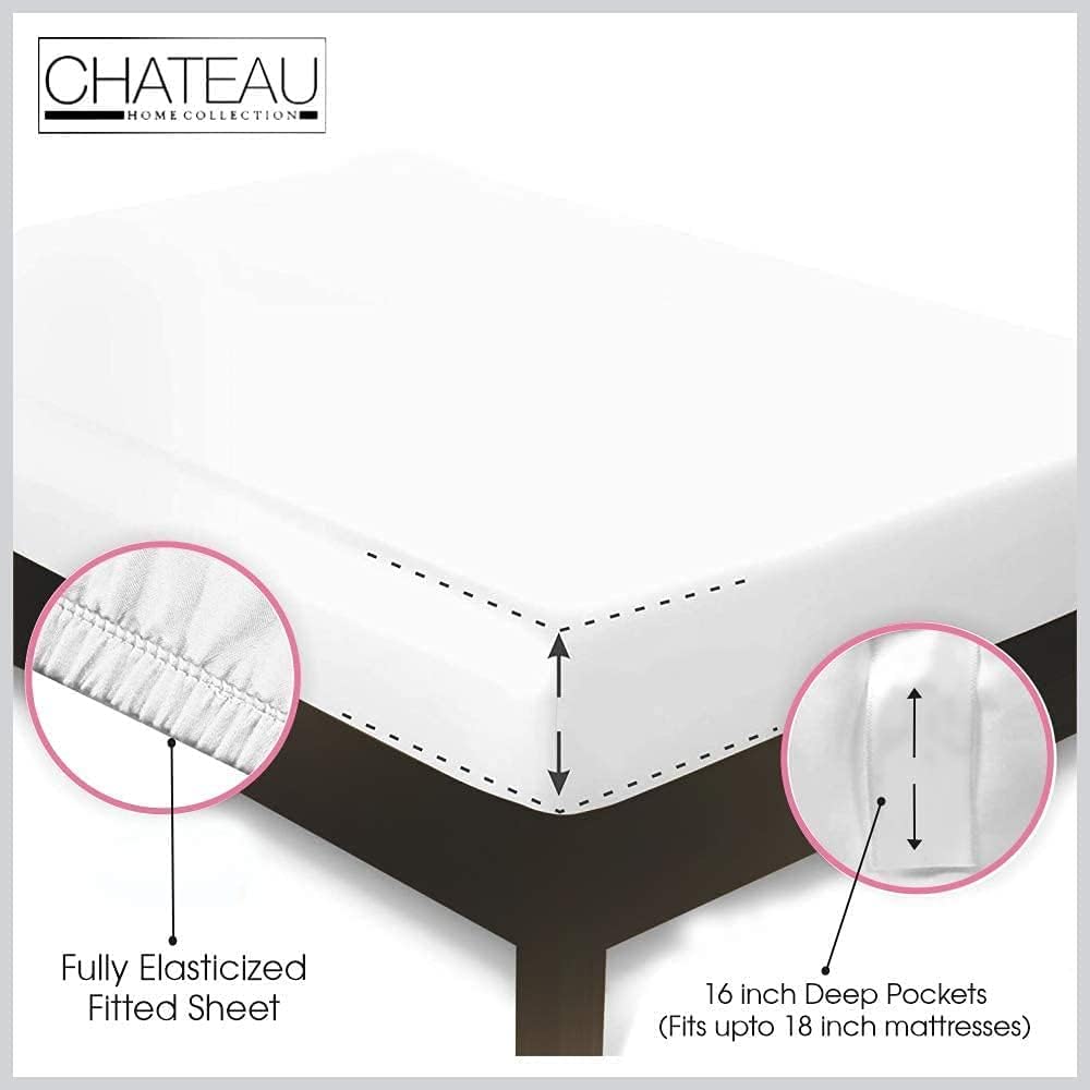 100% Egyptian Cotton Sheets Split King Size Sheets Set with Fully Elasticated Fitted Sheet & Pillowcase Sets, 800TC Sateen Weave Hotel Collection No Pill Soft Breathable Luxury White Bedding