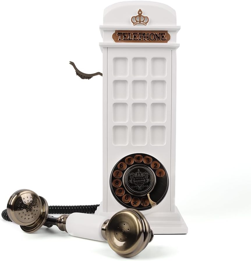 Retro Phonebooth Recording Audio Guest Book Phone for Wedding, Vintage Guestbook Telephone Booth (White)