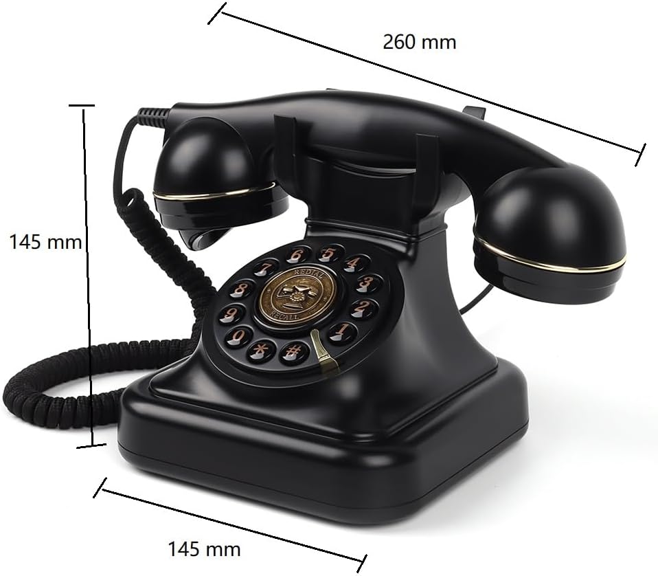 Audio Guest Book Phone, Retro Style Antique Audio guestbook Phone with Free LED Wedding Sign and A5 Vertical Photo Frame (Black)