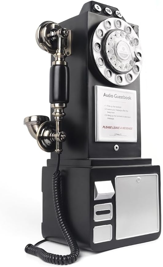 Audio Guestbook Phone Booth, Vintage and Retro Style Audio Guestbook Telephone for Wedding (Black)