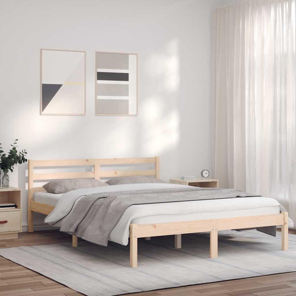 Solid Pine Wood Bed Frame Queen Size Modern Platform with Headboard, Sturdy Natural Wood Bedframe for Adult Bedroom, Minimalist Furniture 76.97 x 56.10 x 27.36 Inches