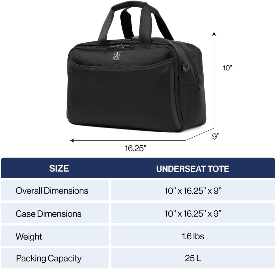 Travelpro Crew Classic Lightweight Softside Luggage, Underseat Travel Tote Bag, Men and Women, Black