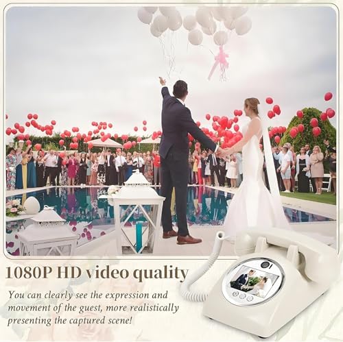 Creative Wedding Phone Guestbook, Retro HD Video & Audio Guestbook for Bridal Showers & Birthdays, Easy to Use, Fun Keepsake for Guests (White)