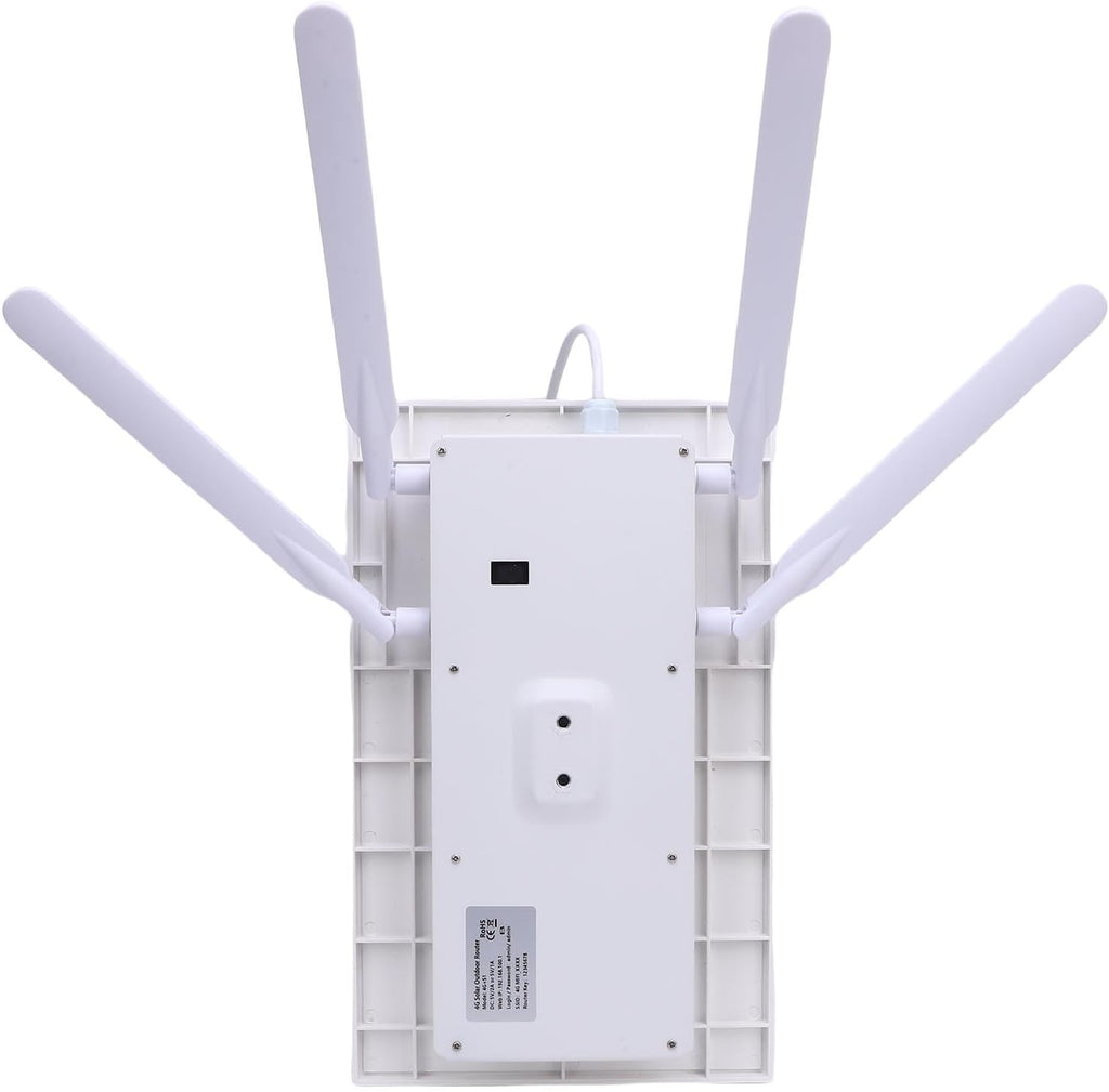 Fdit Outdoor 4G Solar Router, IP66, 12W Solar Panel, 300Mbps WiFi Extender with SIM Card Slot for Farms and Construction Sites (White Antennae)