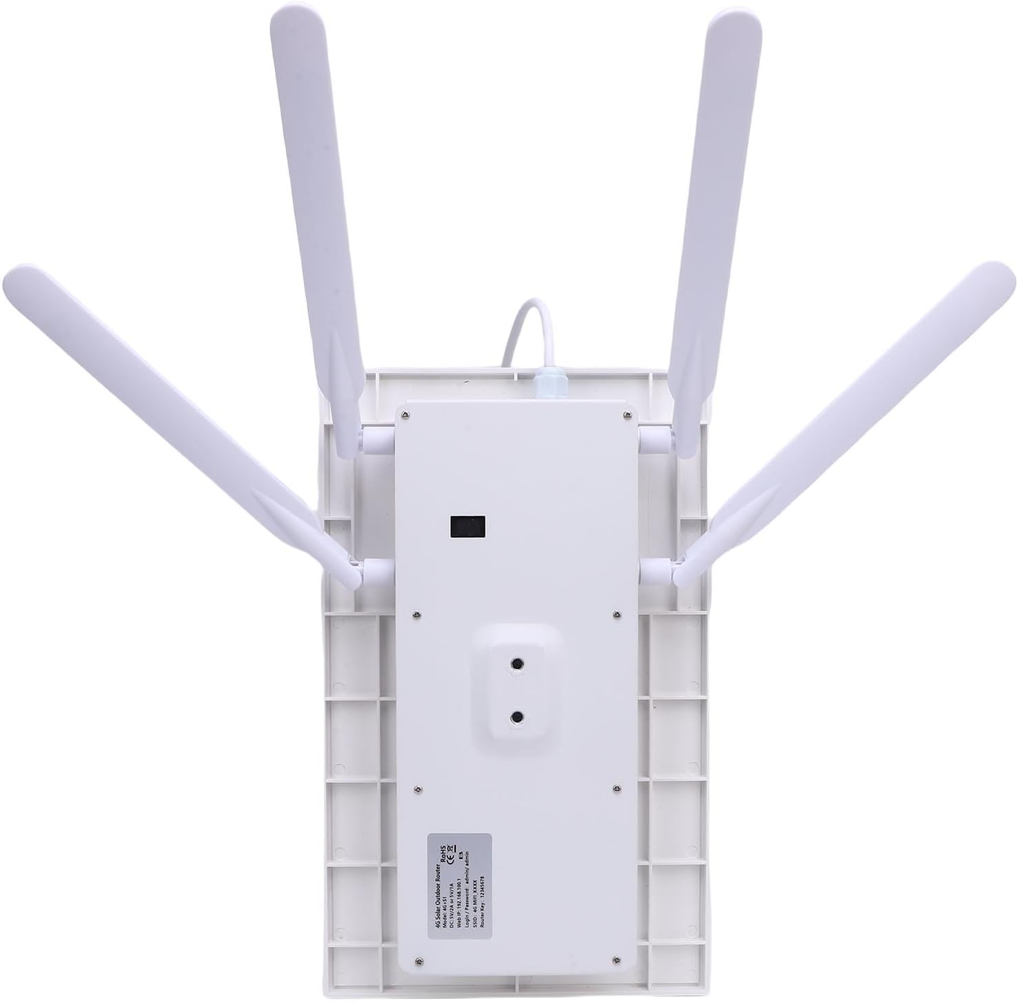 Fdit Outdoor 4G Solar Router, IP66, 12W Solar Panel, 300Mbps WiFi Extender with SIM Card Slot for Farms and Construction Sites (White Antennae)