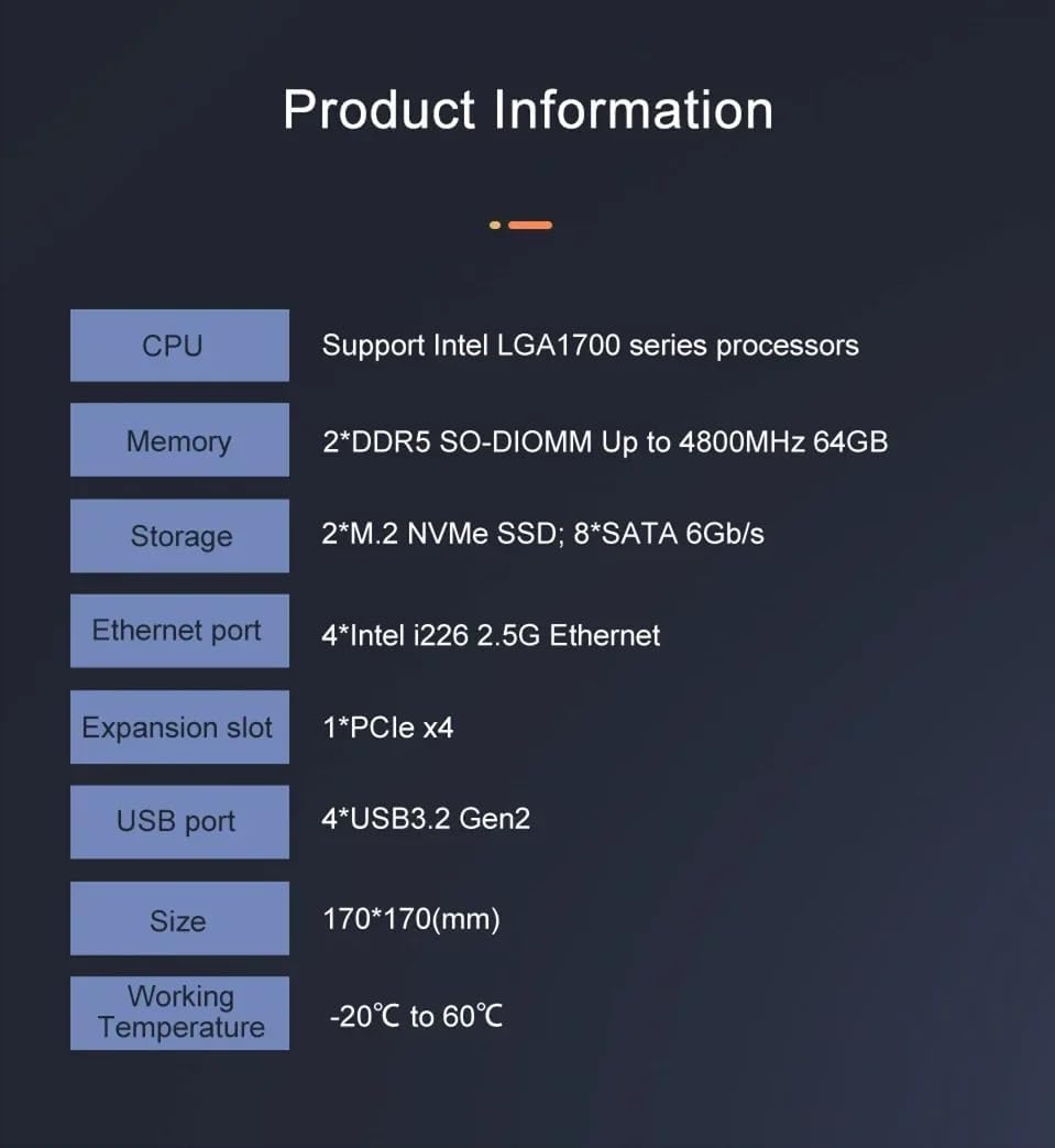 B760 NAS Motherboard is Suitable for Processor 12/13/14 Generation CPU |2X M.2 NVMe|8X SATA3.0|4X Intel 2.5G Network Port 17 * 17cm Soft Router ITX Mainboard