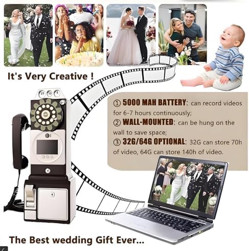 Customized 1080P Video Guest Book with 32G SD Card, Retro 1950s Style Audio Messages, Wedding Guestbook with Lens Recording, Perfect for Memorable Events