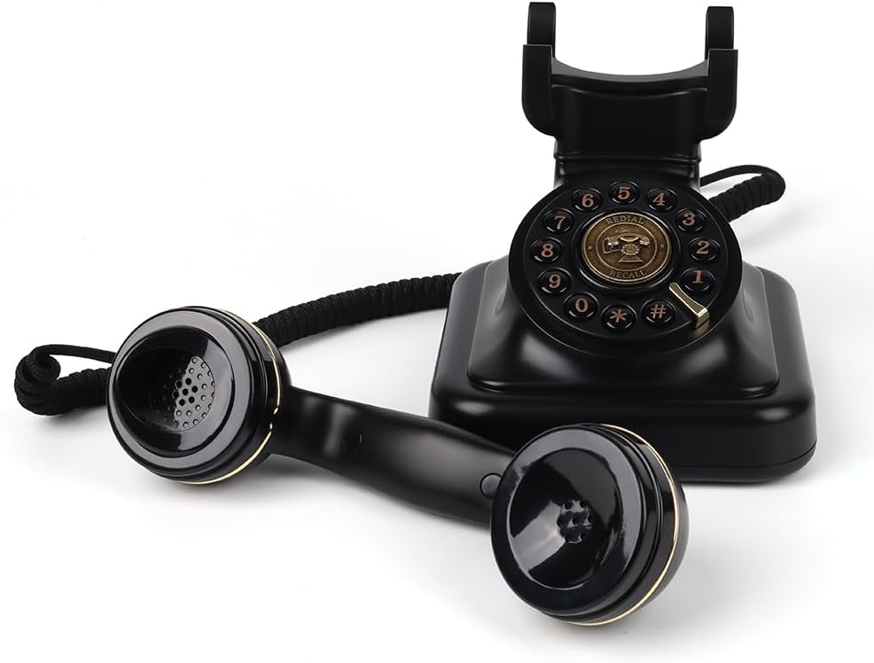 Audio Guest Book Phone, Retro Style Antique Audio guestbook Phone with Free LED Wedding Sign and A5 Vertical Photo Frame (Black)