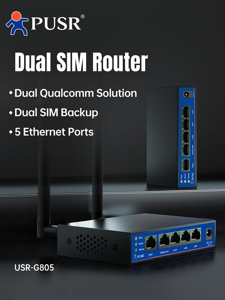 Global Band Dual SIM Industrial LTE Cat4 Cellular Router with 5 Ethernet Ports Dual WAN Rich VPN Repeater USR-G805s-G