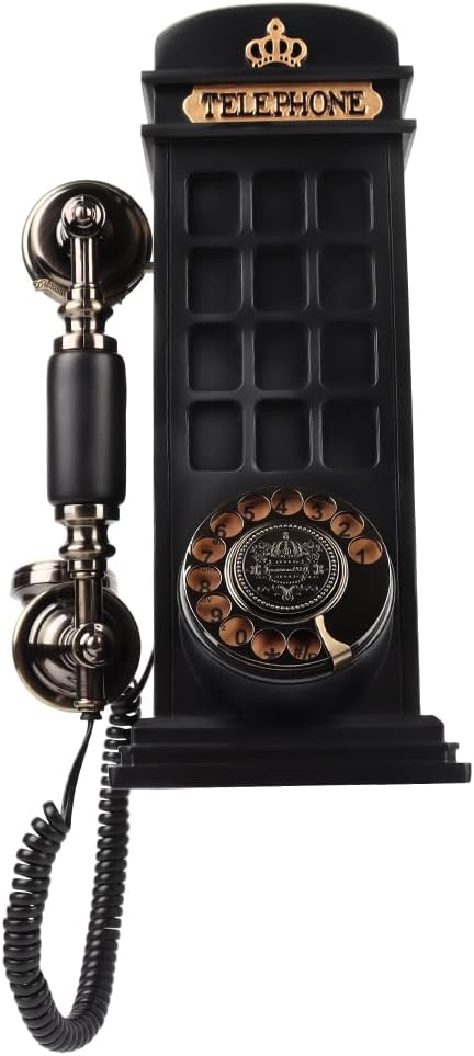 Audio Guest Book Wedding Phone with Vintage Phone Booth Design, Record Customized Audio Message Guest Book for Wedding, Party and Gathering, Black