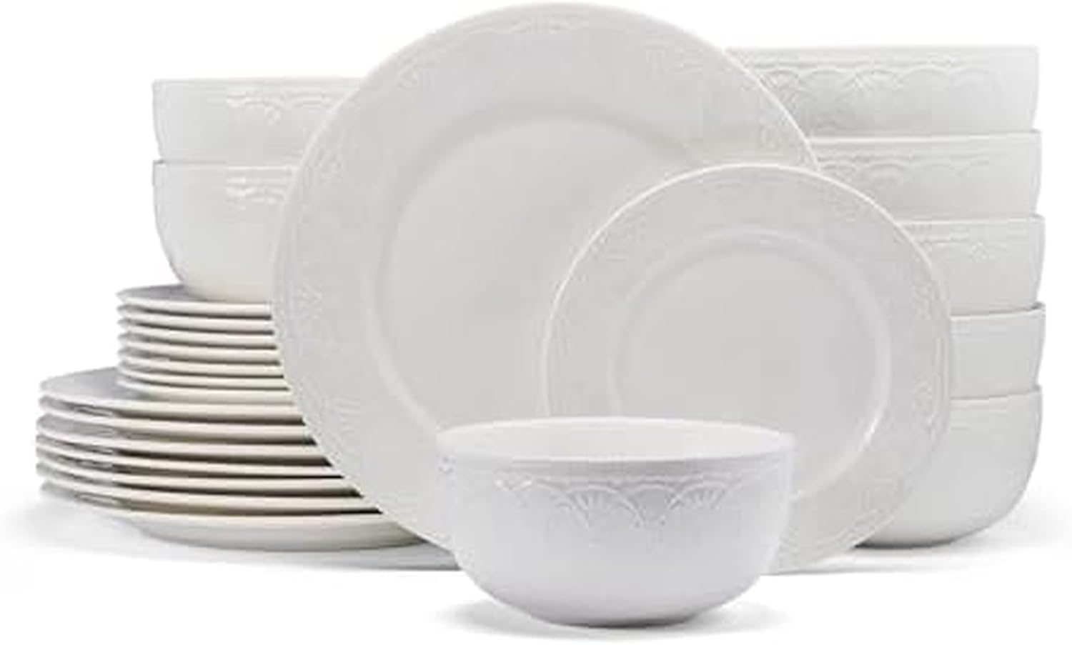 Pfaltzgraff Esmerlda White 24 Piece Plate Bowl Dinnerware Set, Service for 8