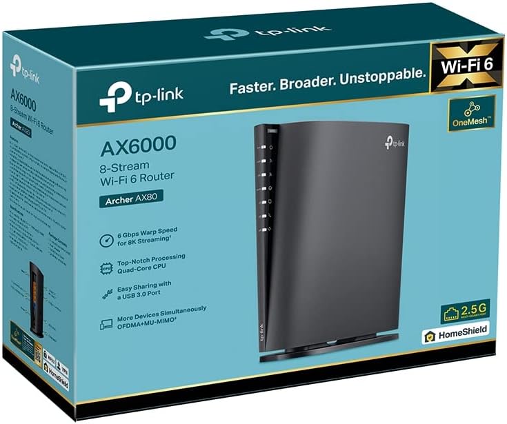 TP-Link Archer AX80 AX6000 8-Stream Wi-Fi 6 Router with 2.5G Port