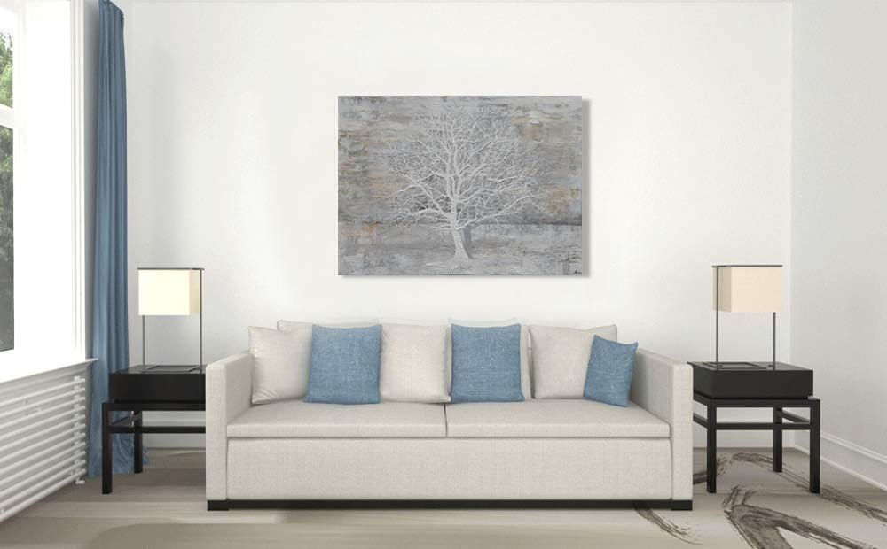 Yihui Arts Abstract Tree Canvas Wall Art: Large White Shadow Tree Picture Painting Print for Bedroom Modern Horizontal Wall Decor Idea Designs