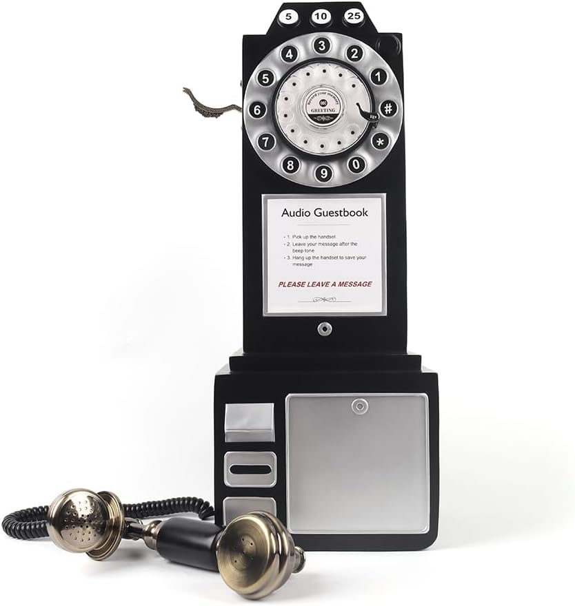 ROOMEDAL Audio Guest Book Wedding Phone, Retro Classic Audio Guestbook Record Customized Audio Messages with Guest Book Telephone for Parties Weddings Birthdays Rentals Confessions (Black)
