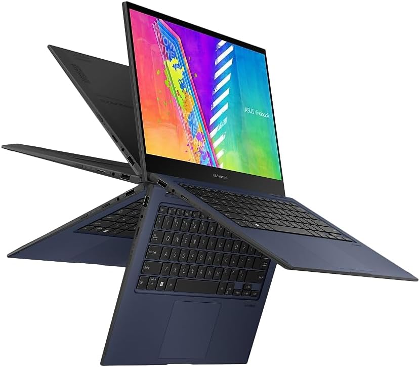 ASUS VivoBook Go 14 Flip Thin and Light 2-in-1 Laptop, 14 inch HD Touch, Intel Celeron N4500 CPU, UHD Graphics, 4GB RAM, 64GB eMMC, NumberPad, Windows 11 Home in S Mode, Quiet Blue, J1400KA-DS02T