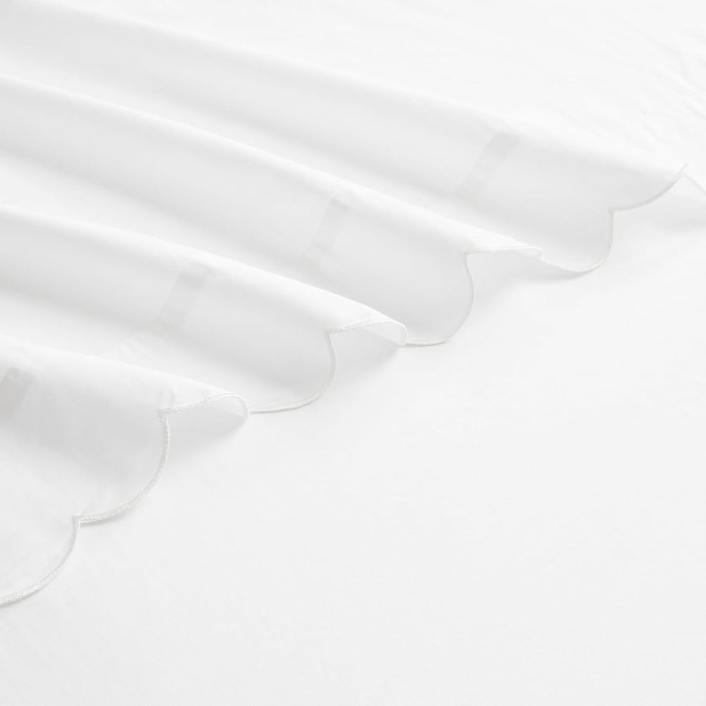 Lush Decor Coastal Chic Scalloped Edge Cotton Sheet Set 4 Piece Set Queen White - White Sheets - Scallop Trim - Bed Sheets - Coastal Decor