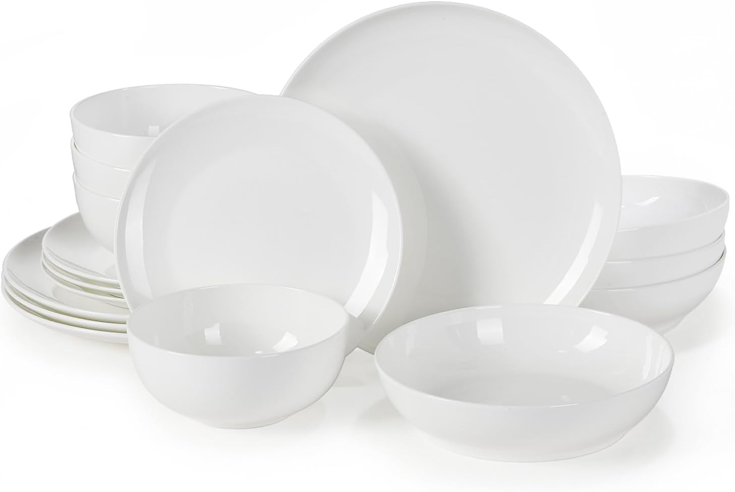 KINGSTONE 16-Piece Bone China Dinnerware Sets for 4, Lightweight Porcelain Dish Serving Plates and Bowls Sets, Durable Scratch Resistant Dinner Set, Microwave & Dishwasher Safe, Ivory White