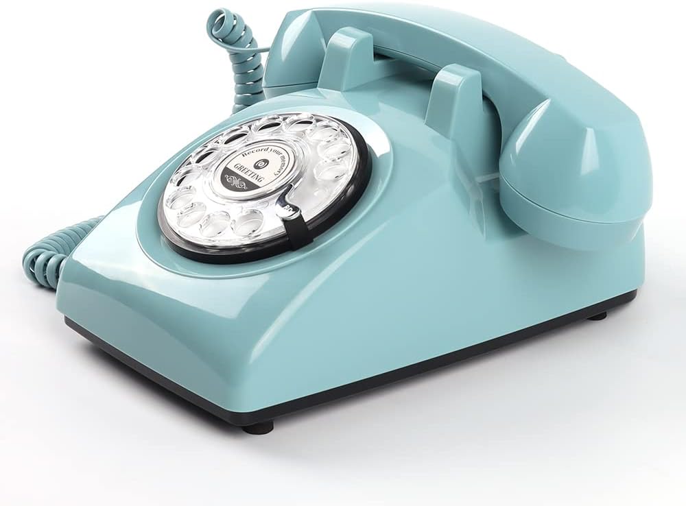 Premium Audio Guest Book Telephone with Free LED Wedding Sign | Vintage and Retro Style Audio Guestbook | Rotary Phone with Audio Record Voice Messages (Blue)
