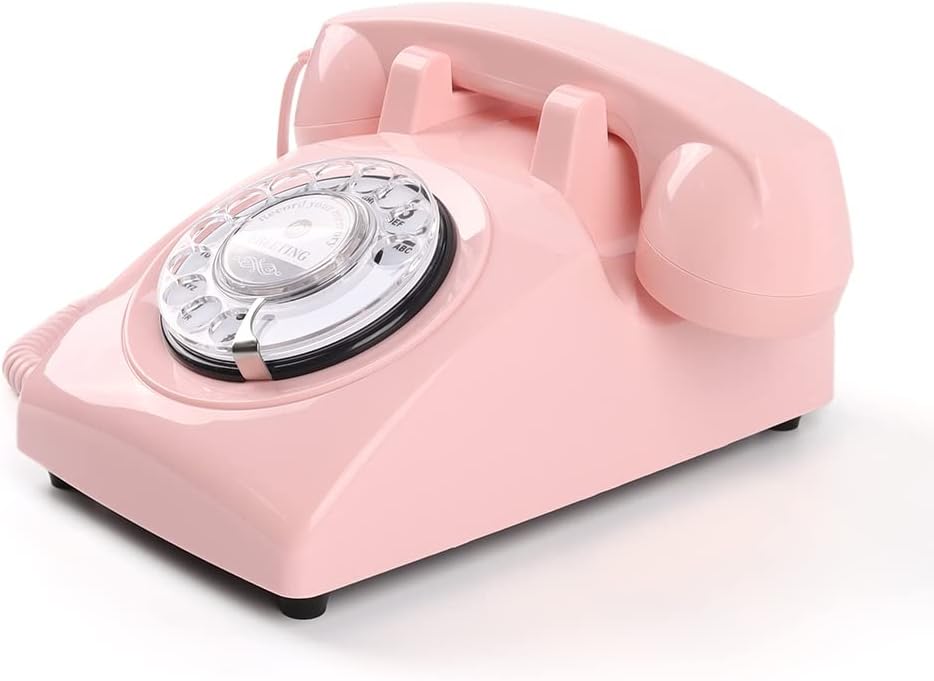Premium Audio Guest Book Telephone with Free LED Wedding Sign | Vintage and Retro Style Audio Guestbook | Rotary Phone with Audio Record Voice Messages (Pink)