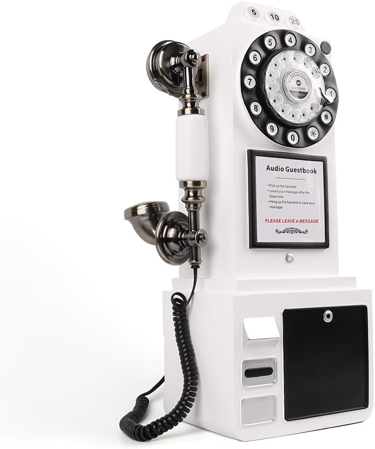 Audio Guest Book Phone, Retro Classic Audio Guestbook Record Customized Audio Messages with Guest Book Telephone for Parties Weddings Birthdays Rentals Confessions (White)