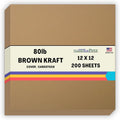 200 Brown Kraft Fiber 80# Cover Paper Sheets - 12 X 12 Inches Scrapbook Album|Cover Size - Rich Earthy Color with Natural Fibers - 80lb/Pound Cardstock - Smooth Finish