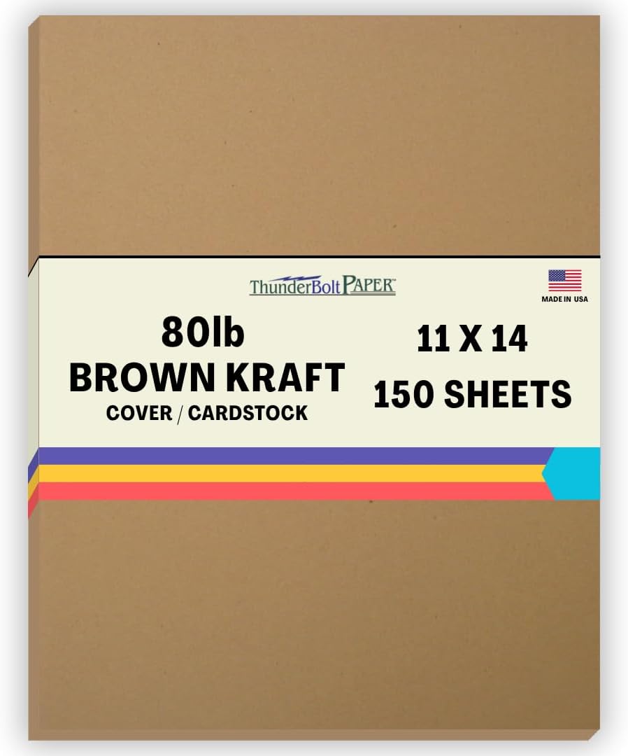 150 Brown Kraft Fiber 80# Cover Paper Sheets - 11' X 14' (11X14 Inches) Scrapbook|Picture-Frame Size - Rich Earthy Color with Natural Fibers - 80lb/Pound Cardstock - Smooth Finish