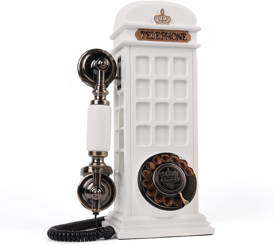 Retro Phonebooth Recording Audio Guest Book Phone for Wedding, Vintage Guestbook Telephone Booth (White)