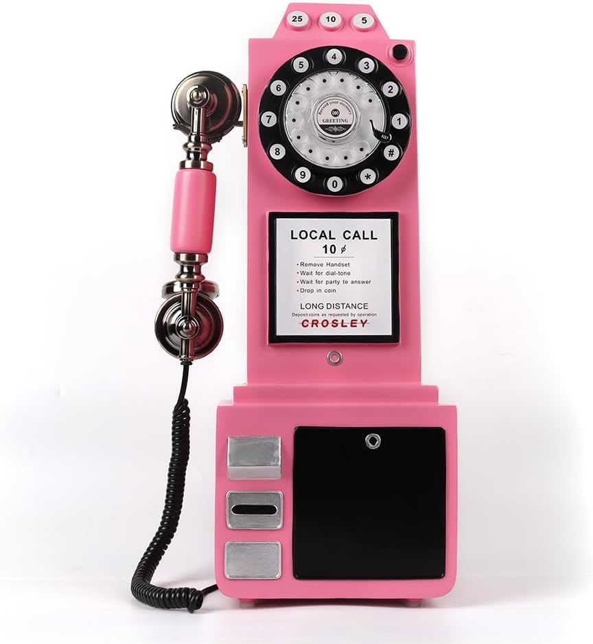 Audio Guestbook Phone Booth, Vintage and Retro Style Audio Guestbook Telephone for Wedding (Pink)