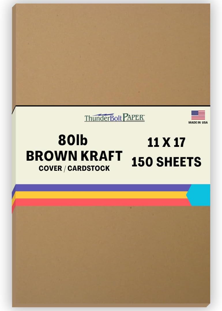 150 Brown Kraft Fiber 80# Cover Paper Sheets - 11' X 17' (11X17 Inches) Tabloid|Ledger|Booklet Size - Rich Earthy Color with Natural Fibers - 80lb/pound Cardstock - Smooth Finish