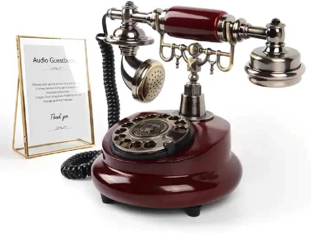 cojodopo Wedding Guest Book Telephone, Retro Craftsmanship Wedding Audio Guestbook for Confessional Wedding Birthday Party (Reddish Brown)